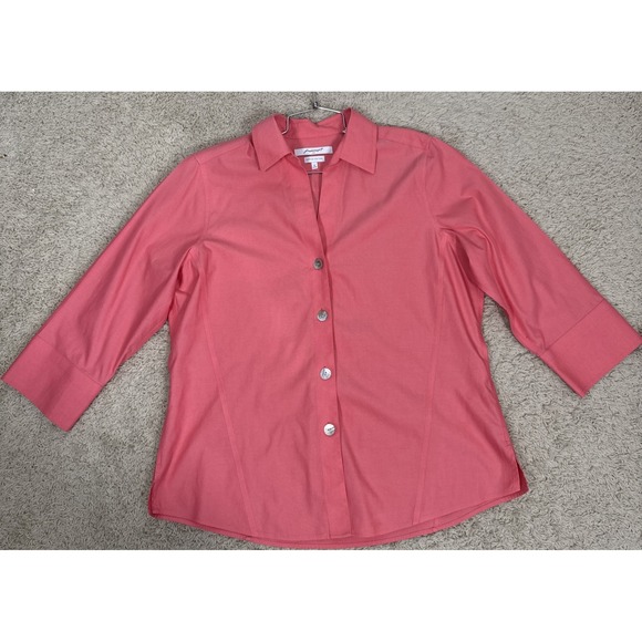 Foxcroft Heritage Non Iron Fitted 3/4 Sleeve Button Up Blouse Peach Career 12 - Picture 6 of 9